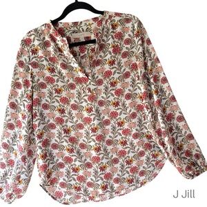 LOFT | NWOT LONG SLEEVE FLORAL TUNIC TOP BLOUSE SPLIT NECK | SIZE: SMALL